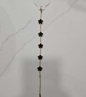 Stainless Steel Black Flower Clover Bracelet